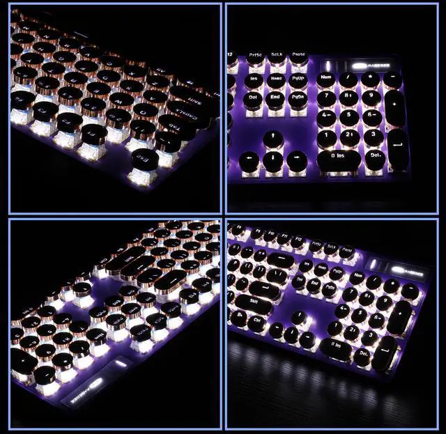 Alt view image 4 of 7 - Camiysn Typewriter Style Mechanical Gaming Keyboard, Purple Retro Punk Gaming Keyboard with White Backlit, 104 Keys Blue Switch Wired Cute Keyboards, Round Keycaps for Windows/Mac/PC