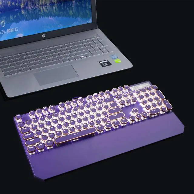 Alt view image 7 of 7 - Camiysn Typewriter Style Mechanical Gaming Keyboard, Purple Retro Punk Gaming Keyboard with White Backlit, 104 Keys Blue Switch Wired Cute Keyboards, Round Keycaps for Windows/Mac/PC
