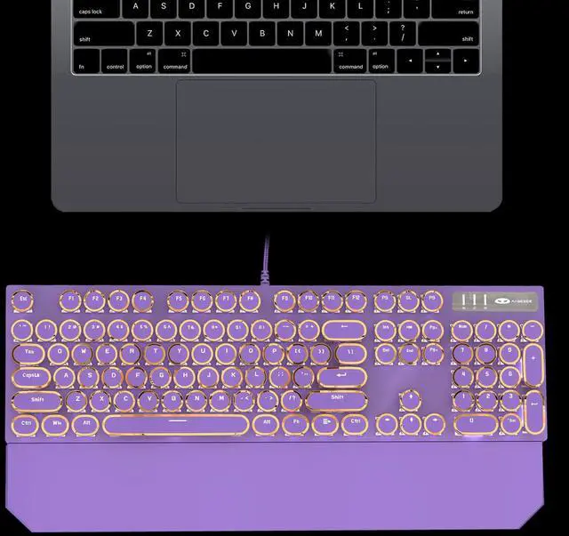 Alt view image 6 of 7 - Camiysn Typewriter Style Mechanical Gaming Keyboard, Purple Retro Punk Gaming Keyboard with White Backlit, 104 Keys Blue Switch Wired Cute Keyboards, Round Keycaps for Windows/Mac/PC