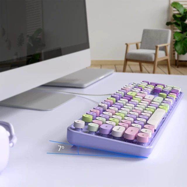 Alt view image 5 of 7 - Wired Keyboard, 104 Keys Full-Sized Typewriter Keyboards, USB Office Keyboard with Number Pad, Caps Indicators, Foldable Stands for Windows, PC, Laptop, Desktop (Purple Colorful)