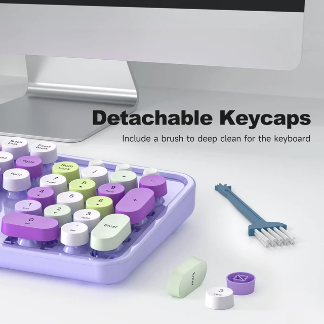 Alt view image 7 of 7 - KNOWSQT Wired Computer Keyboard - Purple Colorful Retro Full Size Round Keycaps Plug and Play Typewriter Cute Keyboards for Windows, Laptop, PC, Desktop, Computer