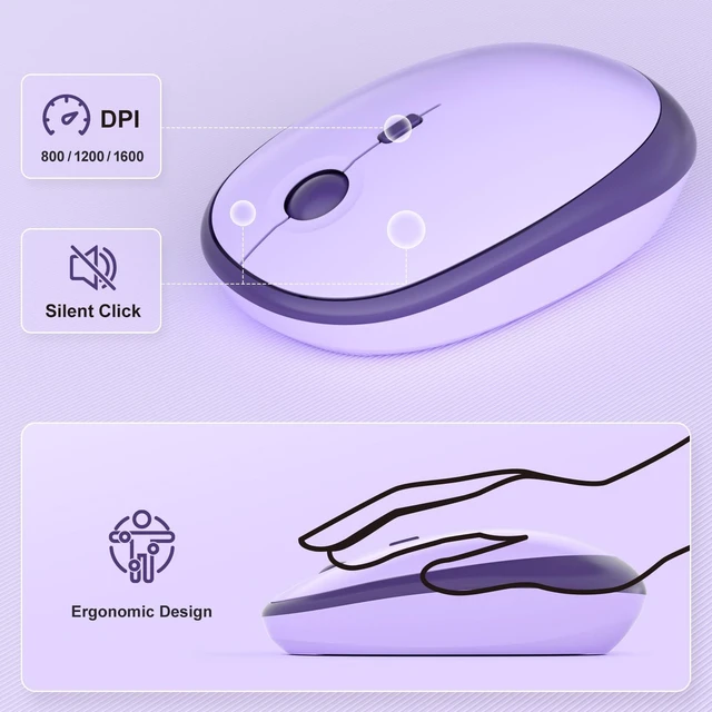 Alt view image 4 of 7 - Wireless Keyboard and Mouse Combo - Lovely Violet 2.4G Full-Sized Colorful Keyboards, Round Keycap USB Dongle Plug Play Cute Keyboards for Windows, Laptop, PC, Desktop, Mac