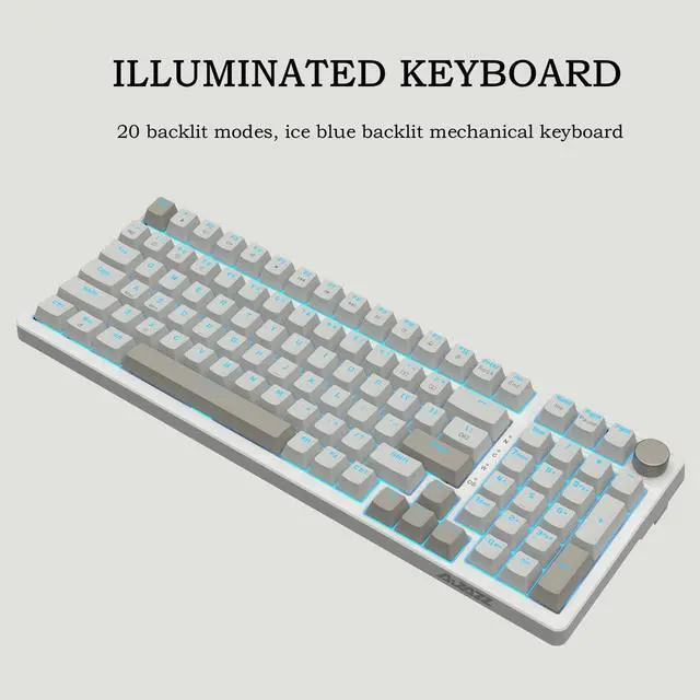 Alt view image 5 of 7 - FIRSTBLOOD ONLY GAME. AK992 Retro Wired Mechanical Keyboard, 98 Keys Full Layout, Hot-Swappable USB Gaming Keyboard with Red Switches, Multimedia Keys Knob, Blue Backlit, Anti-Ghosting, Grey