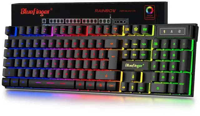 Main image of BlueFinger Gaming Keyboard USB Wired Full Size Keyboards, Rainbow Backlit Light Up Keyboard with Multimedia Keys, Quiet Typing for Windows PC Laptop