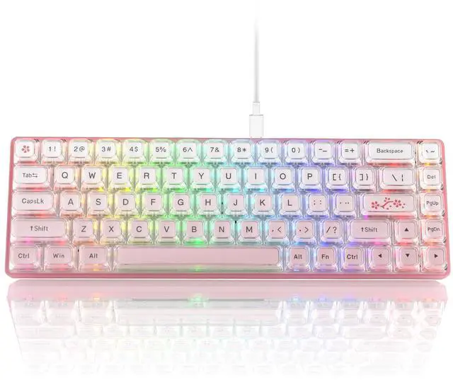 Main image of Womier 60% Keyboard Gaming Pink - Wired Creamy Mechanical Keyboard, WK68 Hot-Swappable RGB Custom Mini Key Board with Arrow Keys/Software Supported, Prelubrication Linear Switch (WK68-Pink)