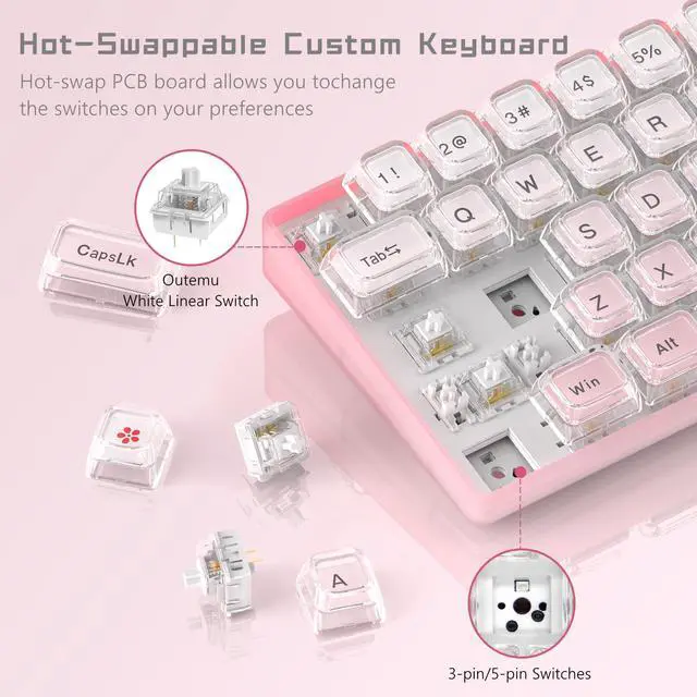 Alt view image 3 of 6 - Womier 60% Keyboard Gaming Pink - Wired Creamy Mechanical Keyboard, WK68 Hot-Swappable RGB Custom Mini Key Board with Arrow Keys/Software Supported, Prelubrication Linear Switch (WK68-Pink)