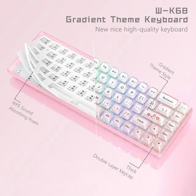 Alt view image 2 of 6 - Womier 60% Keyboard Gaming Pink - Wired Creamy Mechanical Keyboard, WK68 Hot-Swappable RGB Custom Mini Key Board with Arrow Keys/Software Supported, Prelubrication Linear Switch (WK68-Pink)