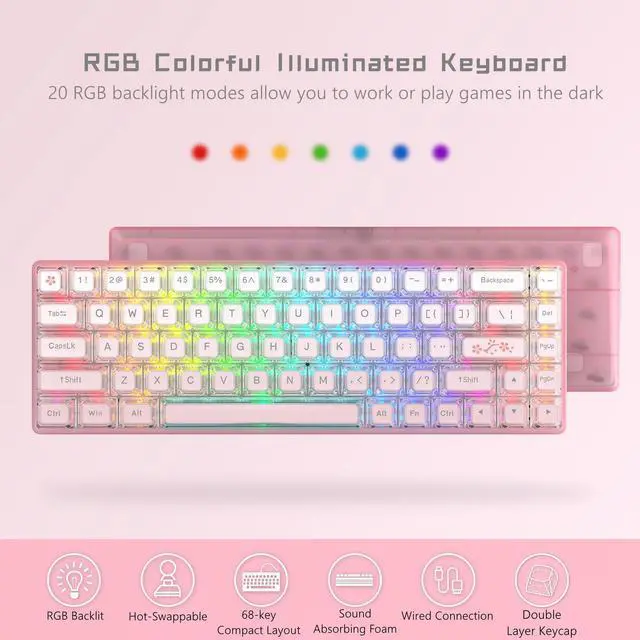 Alt view image 4 of 6 - Womier 60% Keyboard Gaming Pink - Wired Creamy Mechanical Keyboard, WK68 Hot-Swappable RGB Custom Mini Key Board with Arrow Keys/Software Supported, Prelubrication Linear Switch (WK68-Pink)