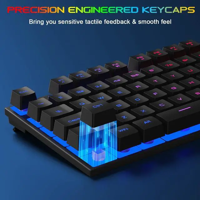 Alt view image 6 of 7 - BlueFinger Gaming Keyboard USB Wired Full Size Keyboards, Rainbow Backlit Light Up Keyboard with Multimedia Keys, Quiet Typing for Windows PC Laptop