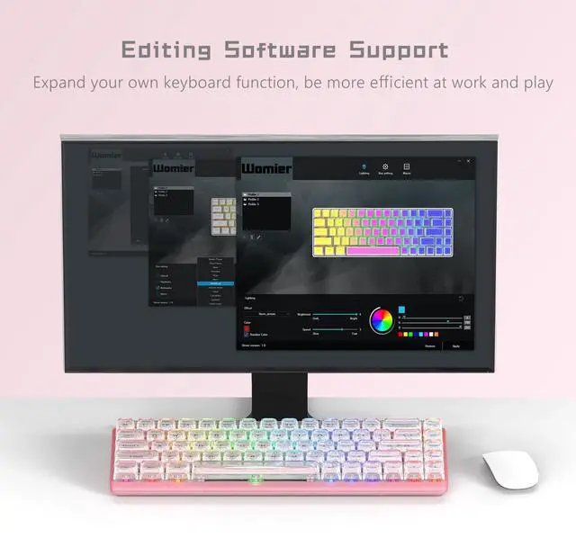 Alt view image 5 of 6 - Womier 60% Keyboard Gaming Pink - Wired Creamy Mechanical Keyboard, WK68 Hot-Swappable RGB Custom Mini Key Board with Arrow Keys/Software Supported, Prelubrication Linear Switch (WK68-Pink)