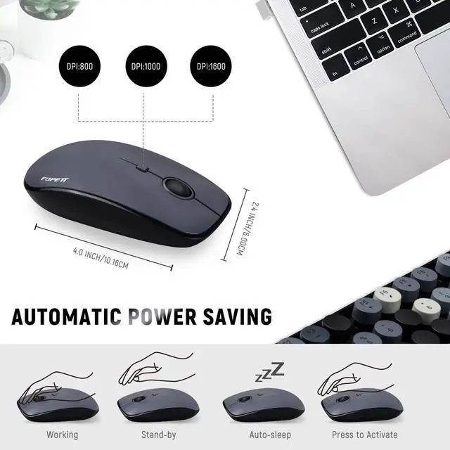 Alt view image 3 of 7 - Wireless Keyboard and Mouse Combo - 2.4G Full-Sized Cute Colorful Retro Keyboard with Round Keycaps 104 Keys Typewriter Keyboard for Laptop/Windows/PC - Grey Colorful