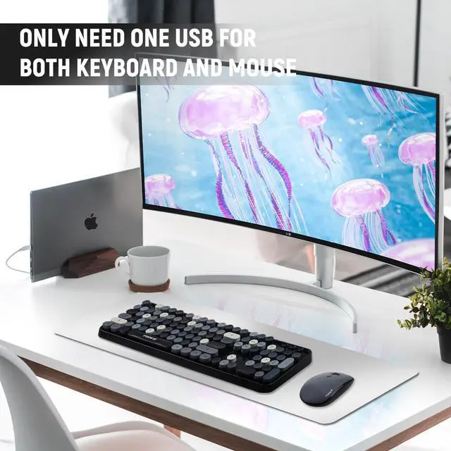 Alt view image 6 of 7 - Wireless Keyboard and Mouse Combo - 2.4G Full-Sized Cute Colorful Retro Keyboard with Round Keycaps 104 Keys Typewriter Keyboard for Laptop/Windows/PC - Grey Colorful