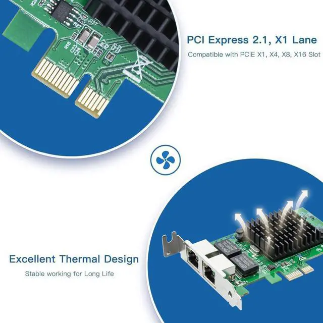 Alt view image 7 of 7 - Vszerda Gigabit Dual NIC with Intel 82576 Chip, 1Gb Network Card Compare to Intel E1G42ET NIC, 2 RJ45 Ports, PCI Express 2.1 X1, Ethernet Card with Low Profile for Windows/Windows Server/Linux
