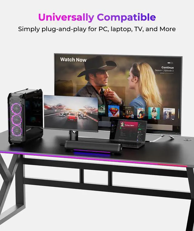 Alt view image 3 of 7 - Auphyra Computer Speakers for Desktop PC, Gaming PC Sound Bar, Plug and Play - USB Power with 3.5mm Audio, RGB Gradient Lighting, One-knob Control, for Computers/Laptops/Monitors