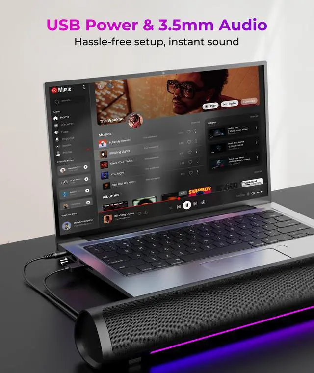 Alt view image 4 of 7 - Auphyra Computer Speakers for Desktop PC, Gaming PC Sound Bar, Plug and Play - USB Power with 3.5mm Audio, RGB Gradient Lighting, One-knob Control, for Computers/Laptops/Monitors