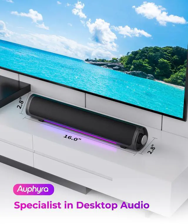 Alt view image 7 of 7 - Auphyra Computer Speakers for Desktop PC, Gaming PC Sound Bar, Plug and Play - USB Power with 3.5mm Audio, RGB Gradient Lighting, One-knob Control, for Computers/Laptops/Monitors
