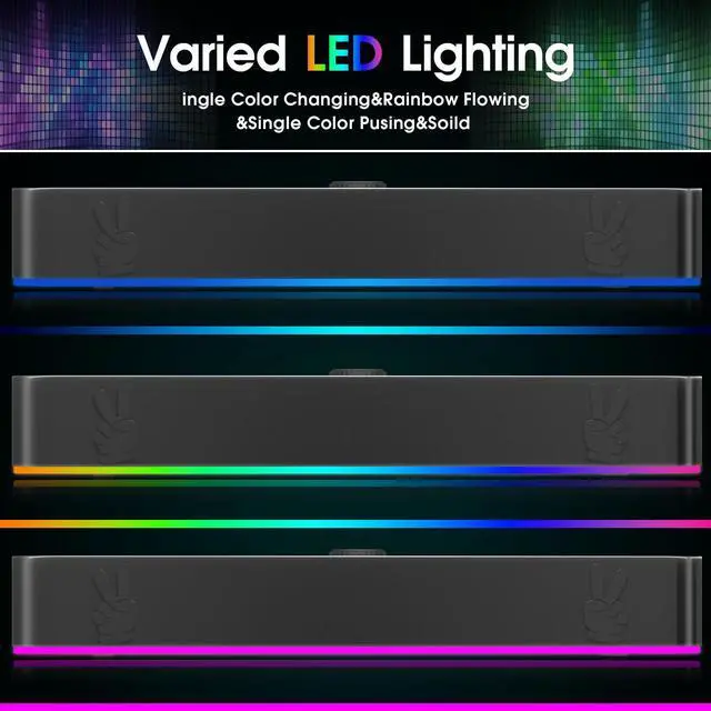 Alt view image 4 of 7 - Uakinat USB Computer Speakers,Wired USB-Powered Bluetooth Computer Sound Bar with RGB & Volume Knob for PC Desktop Computer and Laptops(Black)