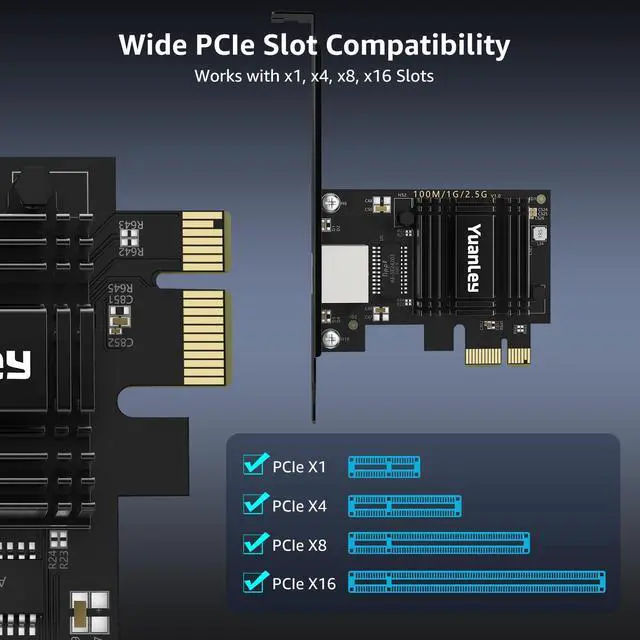 Alt view image 5 of 6 - 2.5G PCIe Network Card, YuanLey 2.5 Gigabit PCI Express Ethernet Adapter with Realtek RTL8125B, 2500Mbps NIC Card RJ45 LAN Controller for PC Windows/Linux/MAC OS with Low-Profile Bracket