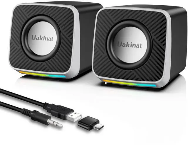 Main image of PC Speakers 2"6W Carbon Fiber Computer Speaker for Desktop or Laptop PC,USB C/USB-Powered,Crystal Clear Sound,Rich Bass,Loud Volume,Direct Control,Plug-N-Play,Black-Silver