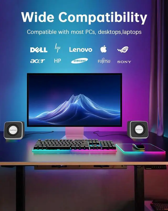 Alt view image 4 of 7 - PC Speakers 2"6W Carbon Fiber Computer Speaker for Desktop or Laptop PC,USB C/USB-Powered,Crystal Clear Sound,Rich Bass,Loud Volume,Direct Control,Plug-N-Play,Black-Silver