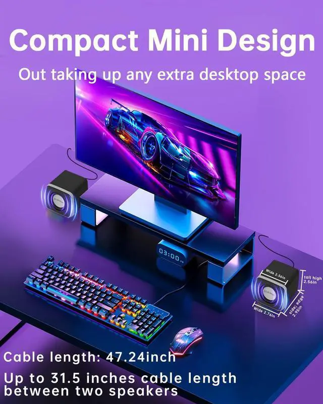 Alt view image 5 of 7 - PC Speakers 2"6W Carbon Fiber Computer Speaker for Desktop or Laptop PC,USB C/USB-Powered,Crystal Clear Sound,Rich Bass,Loud Volume,Direct Control,Plug-N-Play,Black-Silver