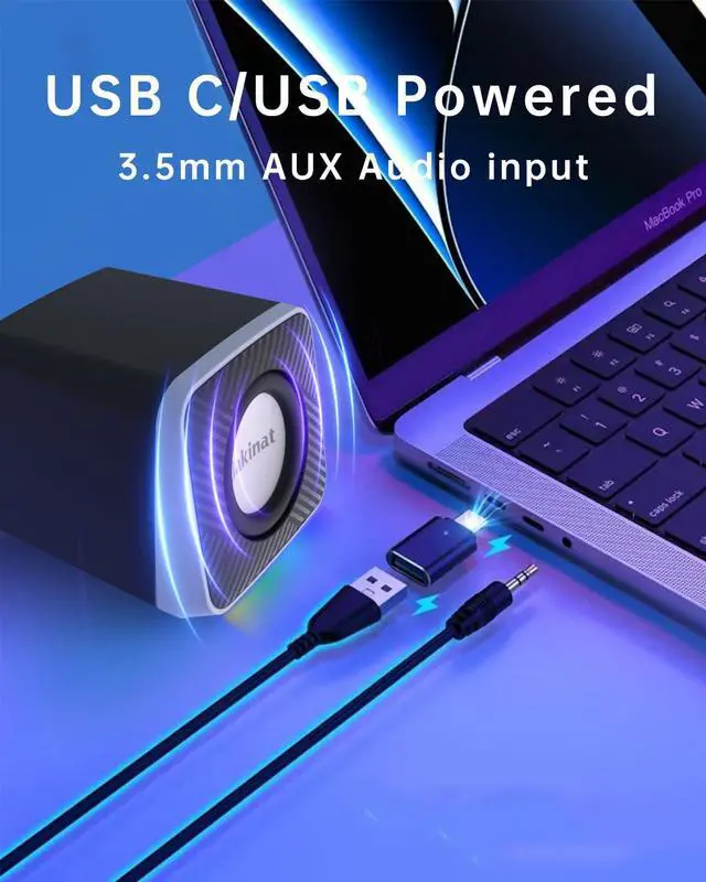 Alt view image 6 of 7 - PC Speakers 2"6W Carbon Fiber Computer Speaker for Desktop or Laptop PC,USB C/USB-Powered,Crystal Clear Sound,Rich Bass,Loud Volume,Direct Control,Plug-N-Play,Black-Silver