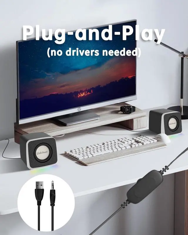 Alt view image 7 of 7 - PC Speakers 2"6W Carbon Fiber Computer Speaker for Desktop or Laptop PC,USB C/USB-Powered,Crystal Clear Sound,Rich Bass,Loud Volume,Direct Control,Plug-N-Play,Black-Silver