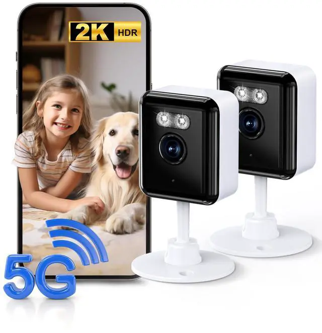 Main image of 2K Cameras for Home Security, 2.4/5GHz Wi-Fi 6 Indoor Camera for Dog/Pet/Nanny/Baby with US Phone App, AI Text Recognition, Smart Search, Color Night Vision,2 Way Talk Mini Cam,Human Detection,2 Packs
