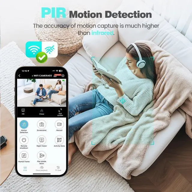 Alt view image 3 of 7 - Hidden Camera, 2025 Nanny Cam for Home | Motion Detection Without WiFi, Free 1-Year Cloud Storage, 4K HD Day & Night Recording Smart Mini Camera for Home/Baby/Pet (Black)