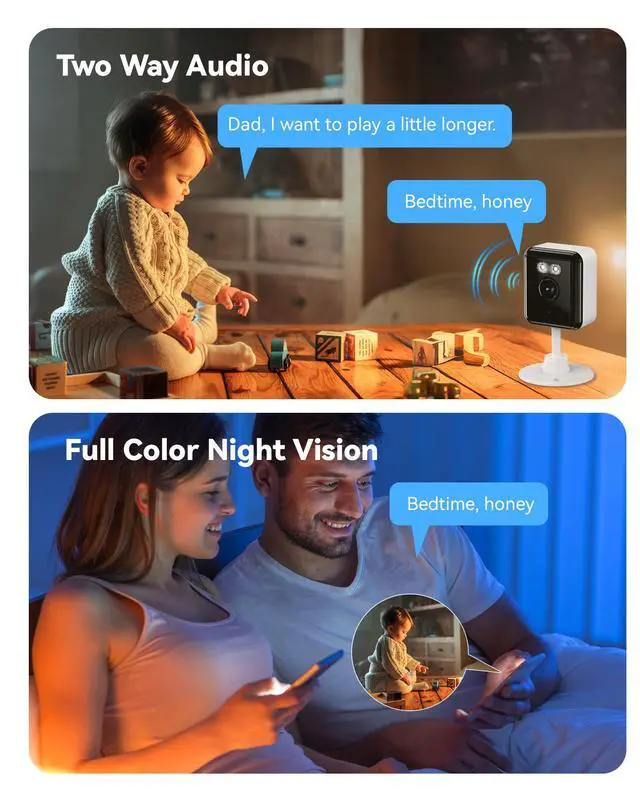 Alt view image 6 of 7 - 2K Cameras for Home Security, 2.4/5GHz Wi-Fi 6 Indoor Camera for Dog/Pet/Nanny/Baby with US Phone App, AI Text Recognition, Smart Search, Color Night Vision,2 Way Talk Mini Cam,Human Detection,2 Packs