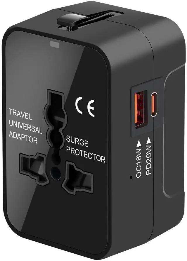 Main image of Universal Travel Adapter Worldwide, GaN Fast Charging with PD 3.0 USB-C & USB-A Quick Charge Ports, All-in-One International Power Plug Adapter Converter AC Wall Charger for Europe USA UK AUS Black