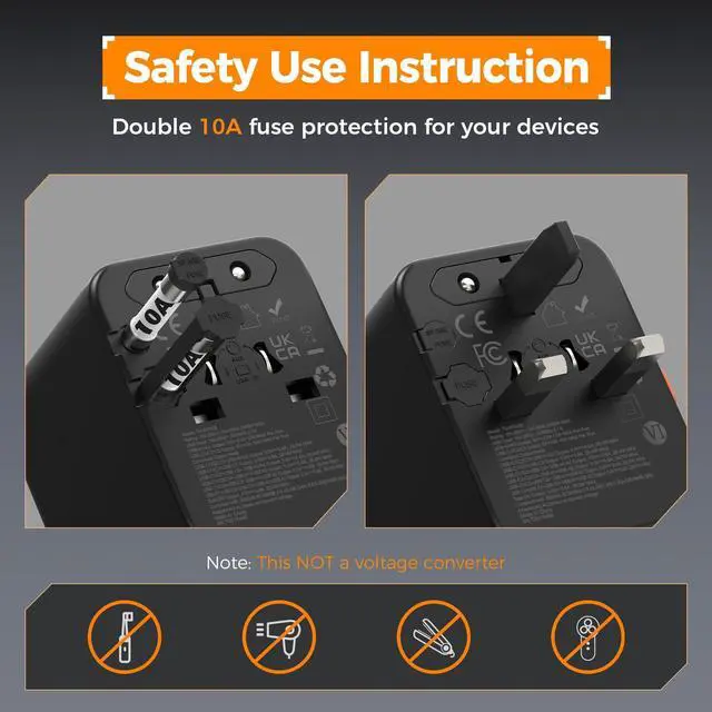 Alt view image 5 of 7 - TESSAN Universal Travel Adapter 28W, International Power Adapter with 5 USB Ports (3 USB C), Travel Plug Adaptor Worldwide for US to Europe UK France Germany Spain Australia (Type C G A I), Black