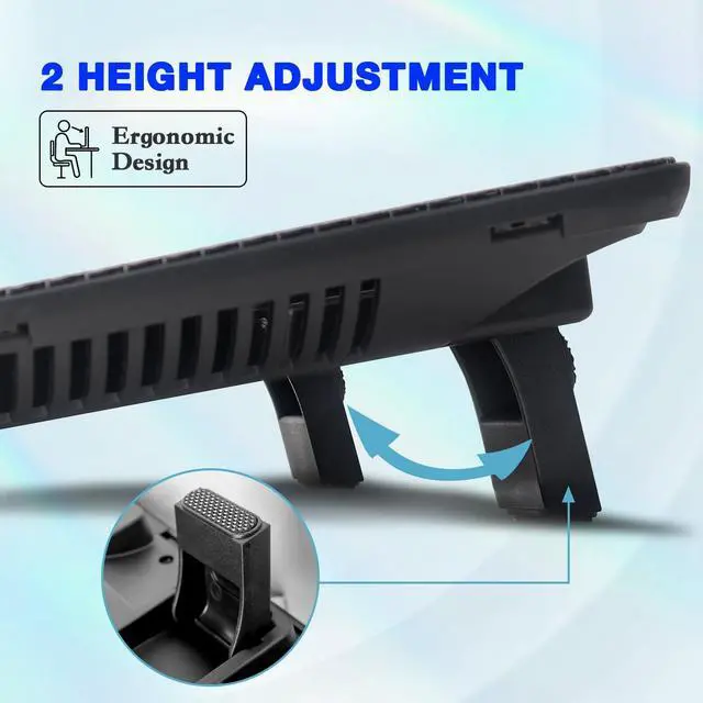 Alt view image 4 of 7 - Laptop Cooling Pad, Coolertek Portable Slim Quiet Laptop Notebook Cooler Cooling Pad Stand with 2 Blue LED Fans, USB Powered, Adjustable Angled, Fits 11-14 Inch Laptop