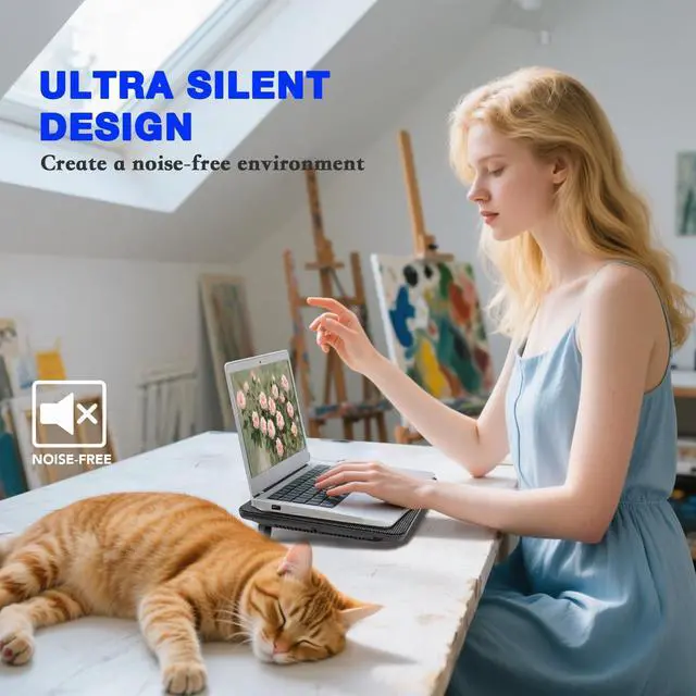 Alt view image 6 of 7 - Laptop Cooling Pad, Coolertek Portable Slim Quiet Laptop Notebook Cooler Cooling Pad Stand with 2 Blue LED Fans, USB Powered, Adjustable Angled, Fits 11-14 Inch Laptop