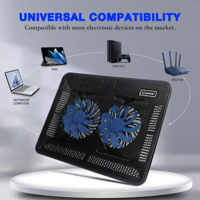 Alt view image 7 of 7 - Laptop Cooling Pad, Coolertek Portable Slim Quiet Laptop Notebook Cooler Cooling Pad Stand with 2 Blue LED Fans, USB Powered, Adjustable Angled, Fits 11-14 Inch Laptop