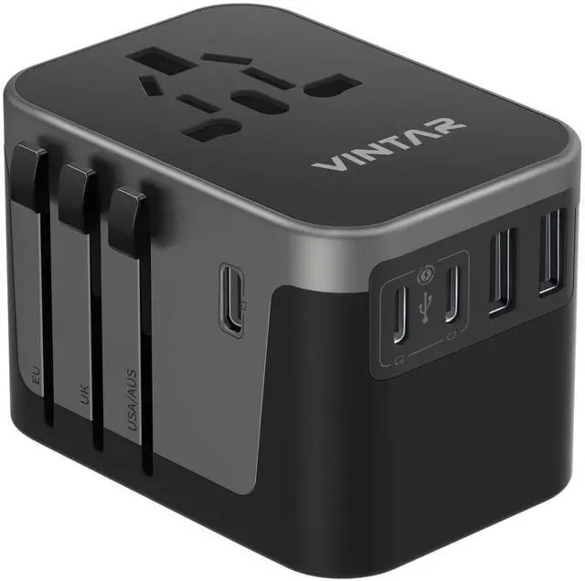Main image of Universal Travel Adapter, VINTAR International Power Adapter with 6A 3 USB C and 2 USB Ports, All in One Travel Essentials Plug Adapter, Worldwide Outlet Converter for Europe UK USA AUS(Type C/G/A/I)