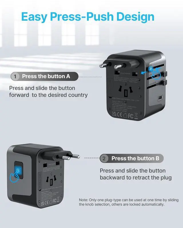 Alt view image 3 of 7 - Universal Travel Adapter, VINTAR International Power Adapter with 6A 3 USB C and 2 USB Ports, All in One Travel Essentials Plug Adapter, Worldwide Outlet Converter for Europe UK USA AUS(Type C/G/A/I)