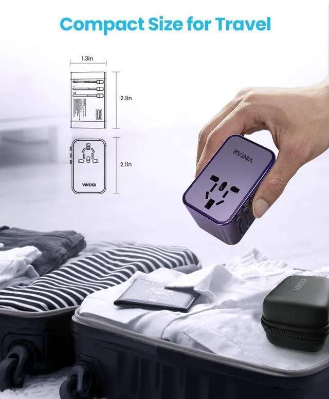 Alt view image 5 of 6 - Universal Travel Adapter, VINTAR 75W GaN International Power Adapter with 3 USB C PD and 2 USB A QC, All in One Travel Essentials for UK/EU/USA/AUS, Travel Adapter Worldwide for Laptops Phones, Purple