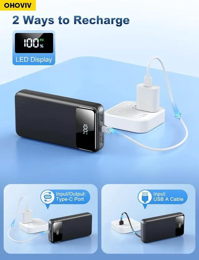 Alt view image 7 of 7 - OHOVIV Portable Charger Power Bank 50000mAh Battery Pack, 22.5W Fast Charging PowerBank with Built in Cables,Travel Camping Essential USB-C Portable Phone Charger for iPhone Samsung Pixel Android iPad