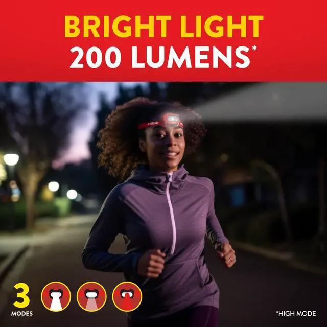 Alt view image 3 of 7 - Eveready X200 LED Rechargeable Headlamps (2-Pack), Super Bright IPX4 Water Resistant Head Lights for Running, Camping, Emergency, Outdoors (USB Cable Included)