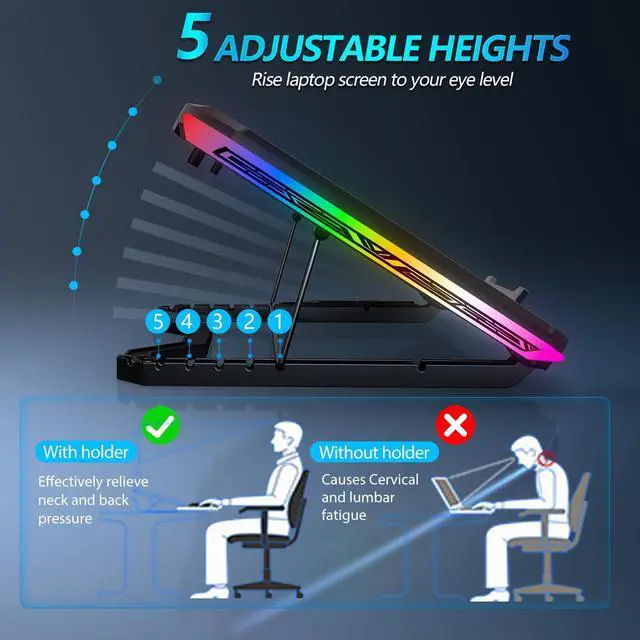 Alt view image 3 of 7 - AIMIUZI Laptop Cooling Pad, Gaming Laptop Cooler with 9 Quiet Fans, Laptop Cooling Stand for 12-17 Inch, Laptop Computer Fan with 5 Height Adjustable,2 USB Ports,1 Phone Stand