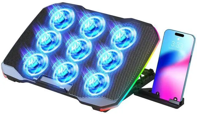 Main image of AIMIUZI Laptop Cooling Pad, Gaming Laptop Cooler with 9 Quiet Fans, Laptop Cooling Stand for 12-17 Inch, Laptop Computer Fan with 5 Height Adjustable,2 USB Ports,1 Phone Stand