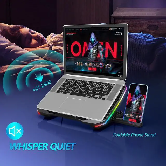 Alt view image 5 of 7 - AIMIUZI Laptop Cooling Pad, Gaming Laptop Cooler with 9 Quiet Fans, Laptop Cooling Stand for 12-17 Inch, Laptop Computer Fan with 5 Height Adjustable,2 USB Ports,1 Phone Stand