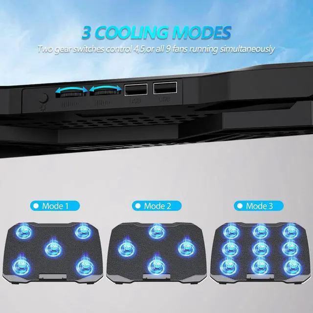 Alt view image 7 of 7 - AIMIUZI Laptop Cooling Pad, Gaming Laptop Cooler with 9 Quiet Fans, Laptop Cooling Stand for 12-17 Inch, Laptop Computer Fan with 5 Height Adjustable,2 USB Ports,1 Phone Stand