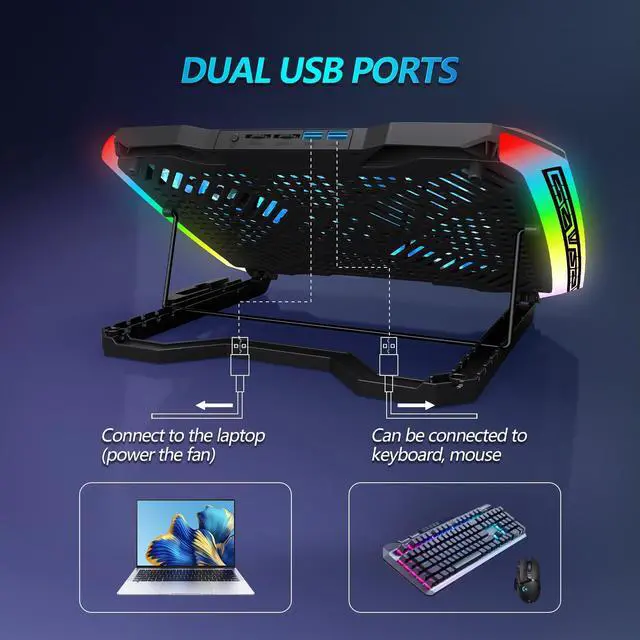 Alt view image 4 of 7 - AIMIUZI Laptop Cooling Pad, Gaming Laptop Cooler with 9 Quiet Fans, Laptop Cooling Stand for 12-17 Inch, Laptop Computer Fan with 5 Height Adjustable,2 USB Ports,1 Phone Stand