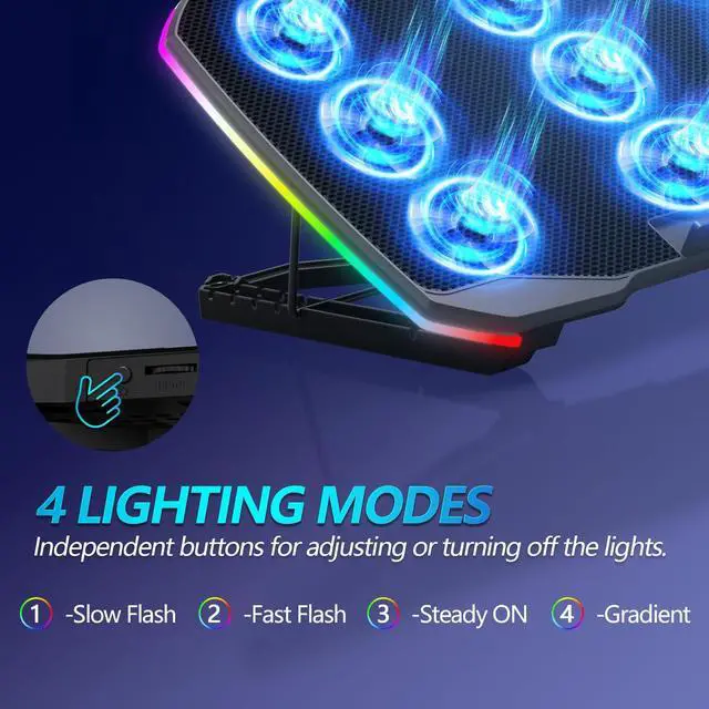 Alt view image 6 of 7 - AIMIUZI Laptop Cooling Pad, Gaming Laptop Cooler with 9 Quiet Fans, Laptop Cooling Stand for 12-17 Inch, Laptop Computer Fan with 5 Height Adjustable,2 USB Ports,1 Phone Stand