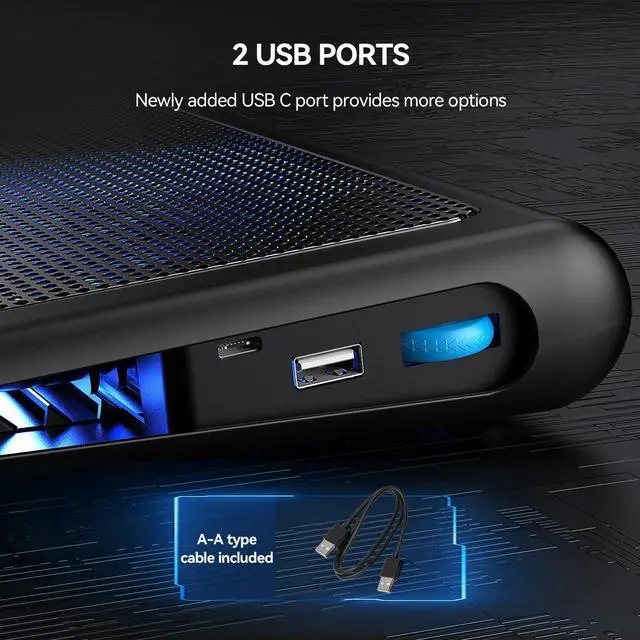 Alt view image 4 of 7 - TECKNET Laptop Cooling Pad, 12"-15.6" Laptop Cooler, Gaming Laptop Cooling Stand, Wind Speed Adjustable, 2 USB Powered Laptop Fan Cooling Pad for Laptop Within 16 Inch (Blue)