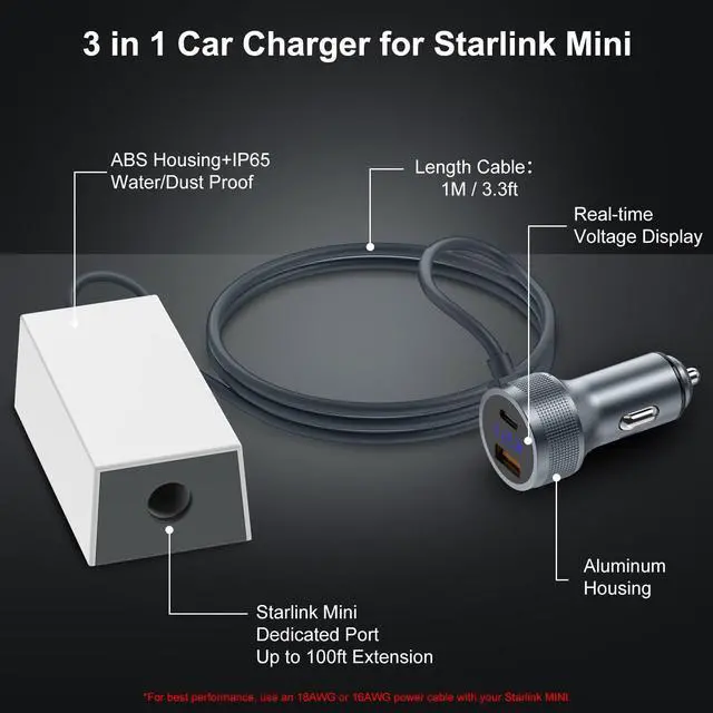 Alt view image 3 of 7 - Starlink Mini Car Adapter for DC Power Cable Accessories with 3 in 1 Cigarette Lighter Adapter,Starlink Mini Step Up Booster[12-36V Input,36V/1.67A Output] Compatible with Car, RV,Truck,Boat