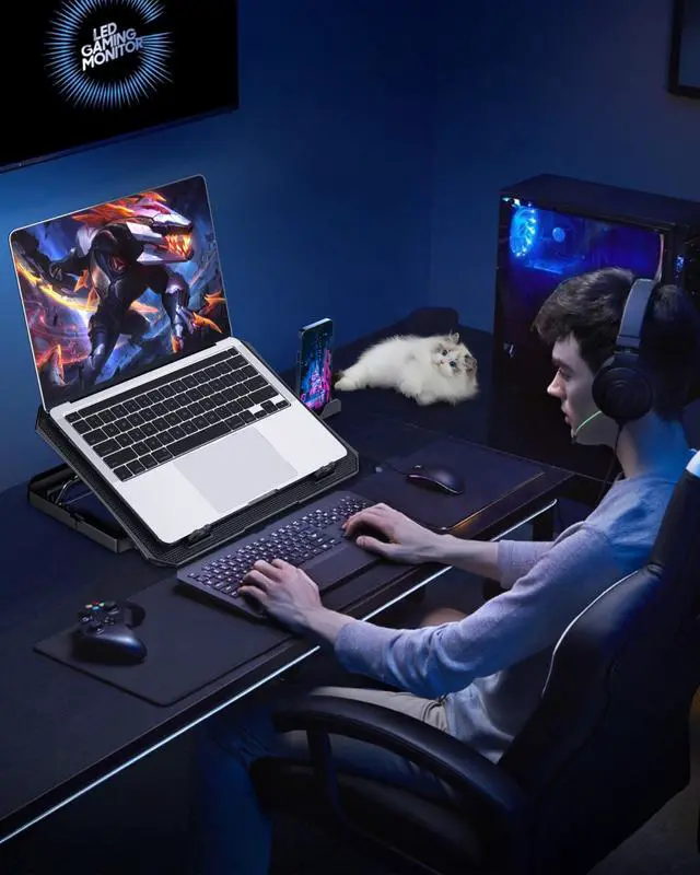 Alt view image 6 of 7 - Laptop Cooling Pad for 12-15.6 Inch, 6 Cooler Fans with Blue Lights, Laptop Cooling Stand with 2 USB Ports (Blue)