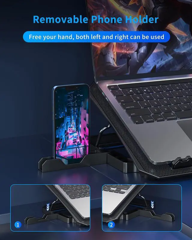 Alt view image 5 of 7 - Laptop Cooling Pad for 12-15.6 Inch, 6 Cooler Fans with Blue Lights, Laptop Cooling Stand with 2 USB Ports (Blue)